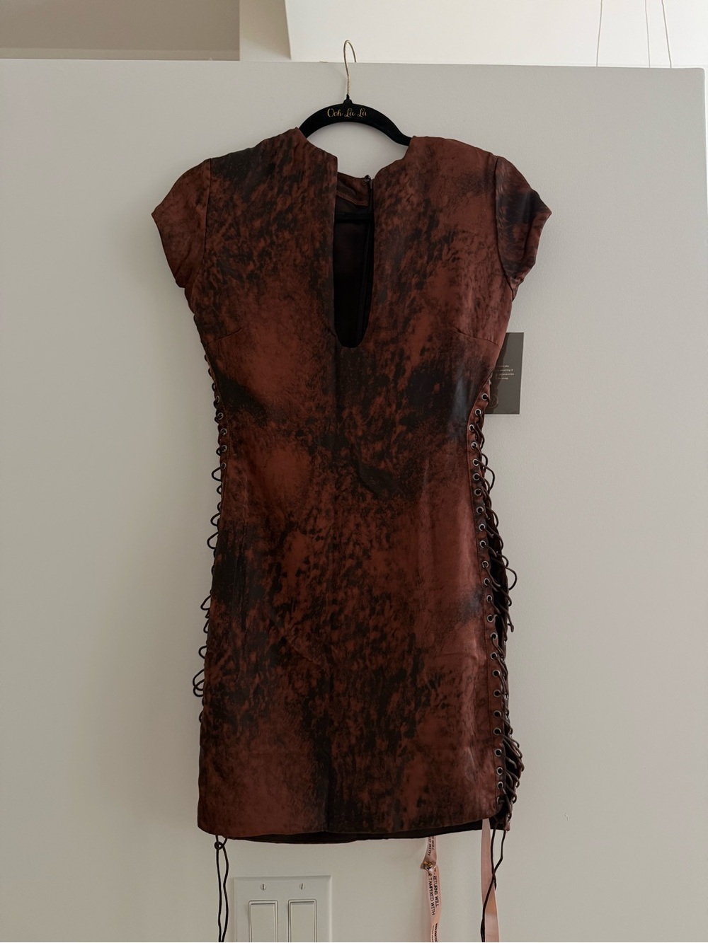 House of CB Brown & Black Lace-Up Mini Dress